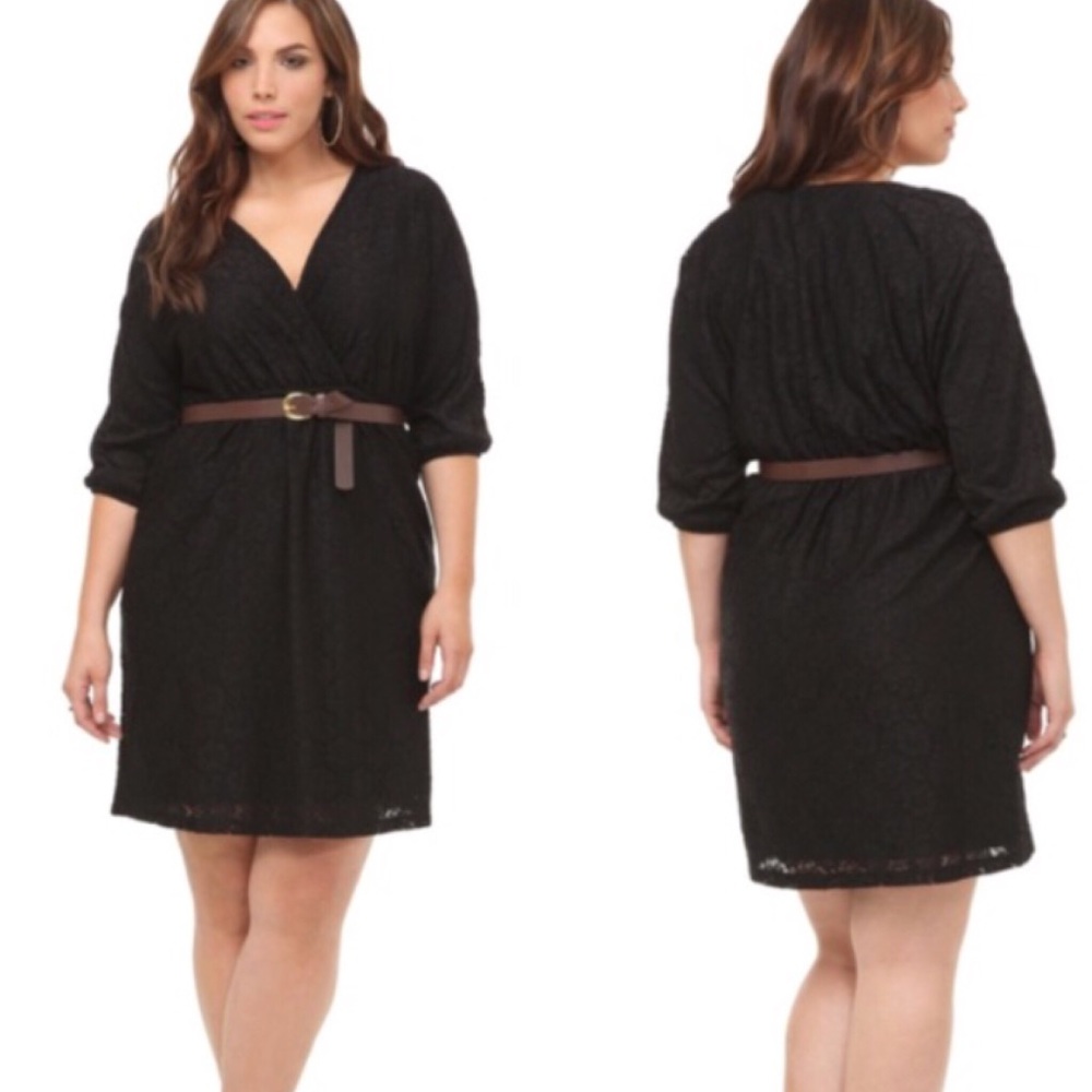 Torrid Black Lace Surplice Faux Wrap Dress 1X